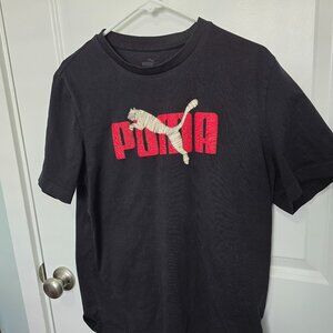 Puma Short Sleeve Logo Graphic Shirt Black Red White Tee Crewneck
